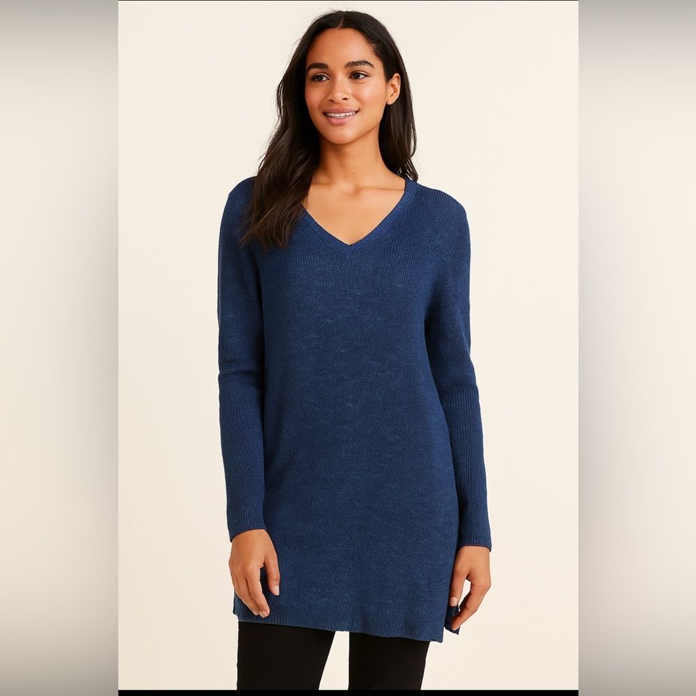 Eileen Fisher Organic Linen V Neck Long Sleeve Sweater Size SP